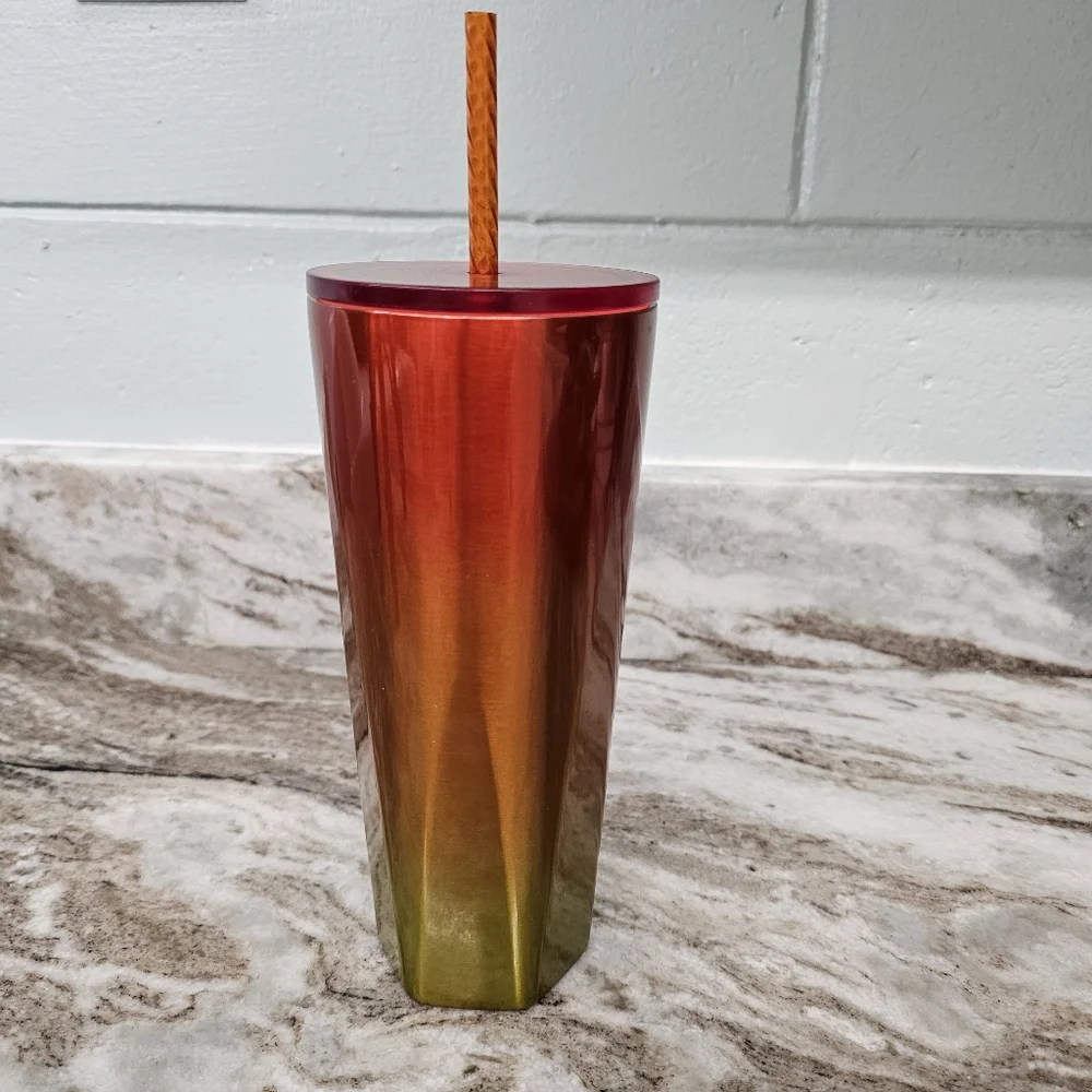Starbucks 2022 Red to Yellow Ombre Venti 24oz Steel Metal Tumbler HEX Base